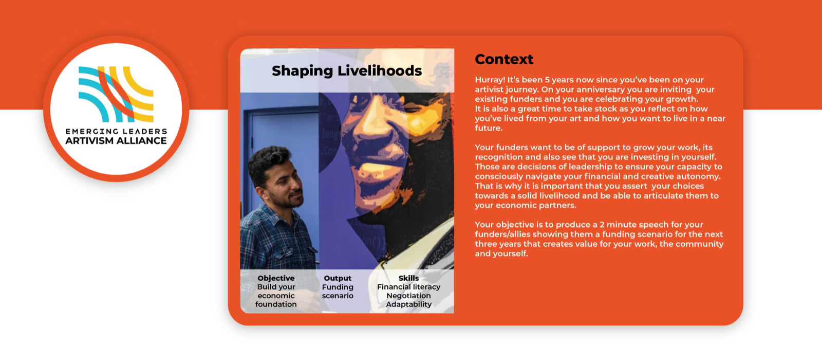 Activité personnalisée Shaping Livelihoods dans l’espace d’apprentissage Artivism Alliance