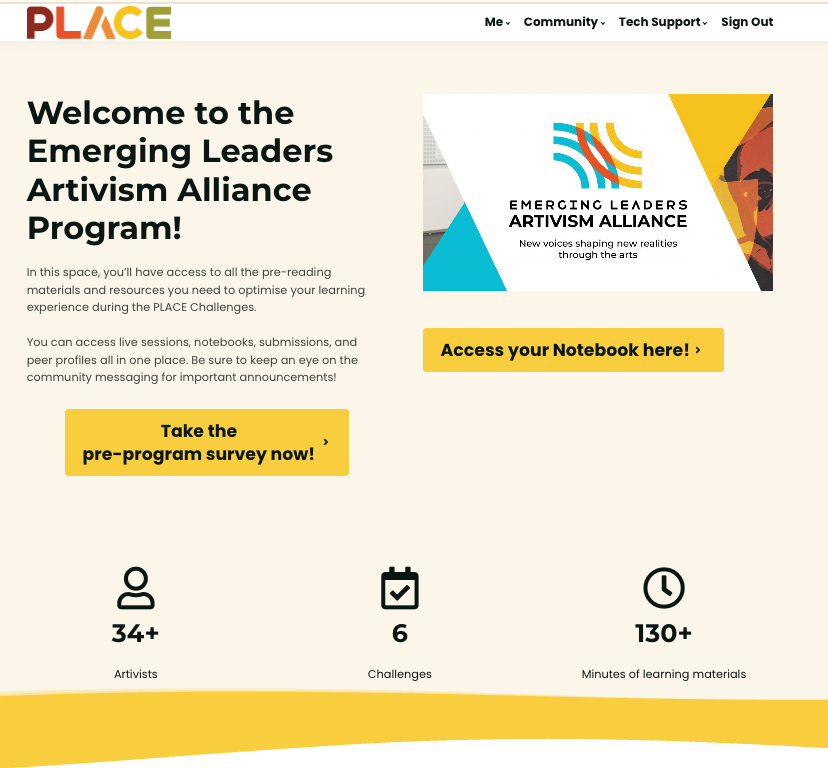 Page d’accueil du programme Emerging Leaders Artivism Alliance